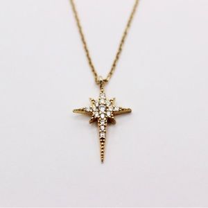 Gold Pleated 925 Sterling Silver North Star Necklace